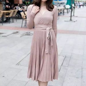 Korean style surplice pleated midi knit dress size s-m